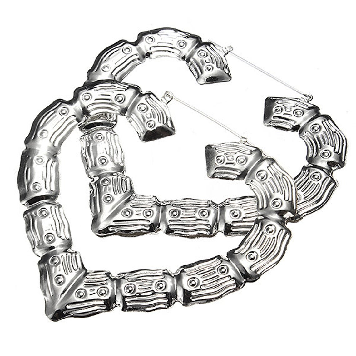 2.5 inch Large Heart Shaped Hoop Bamboo Earrings - Gold/Silver Heart Bamboo Style - Gift for Her Fashion Accessories Women Wear - Image 2