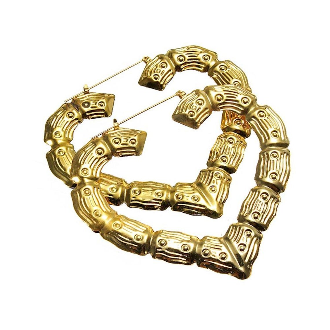 2.5 inch Large Heart Shaped Hoop Bamboo Earrings - Gold/Silver Heart Bamboo Style - Gift for Her Fashion Accessories Women Wear