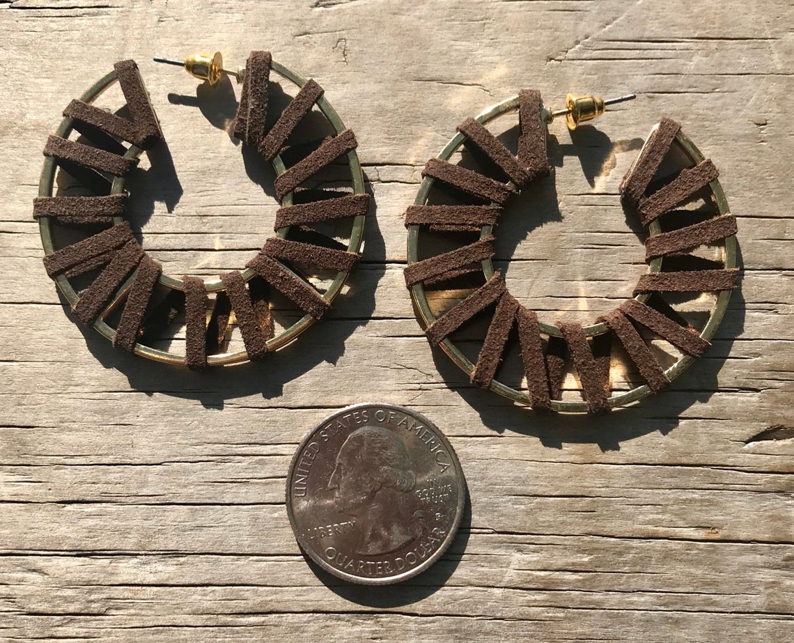 Earrings - 2 inch Suede Wrapped Medium Hoop, Geometric, Gifts for, Earrings - Image 6