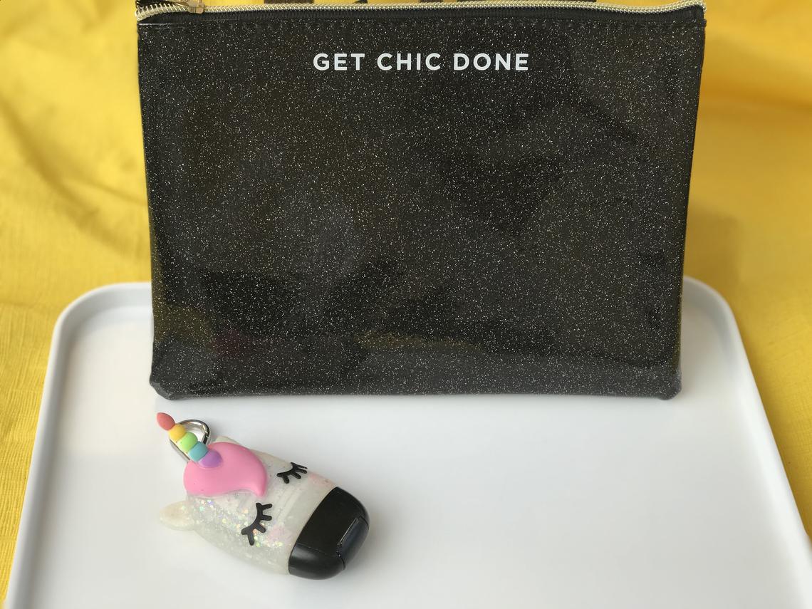 Chic, Black Sparkle, Glitter, Faux Patent Leather Zippered, Cosmetic Make-Up Bag, Clutch, Small Pouch Stylish Pencil Case - Image 2