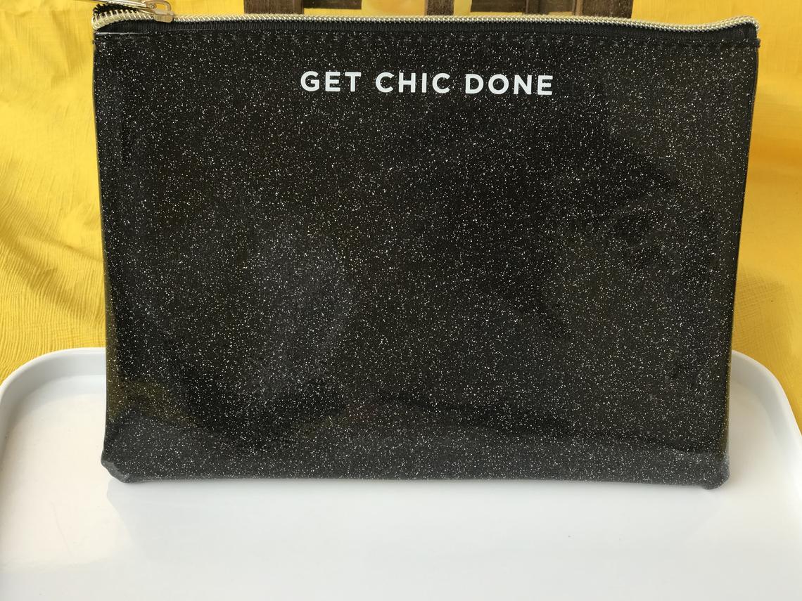 Chic, Black Sparkle, Glitter, Faux Patent Leather Zippered, Cosmetic Make-Up Bag, Clutch, Small Pouch Stylish Pencil Case