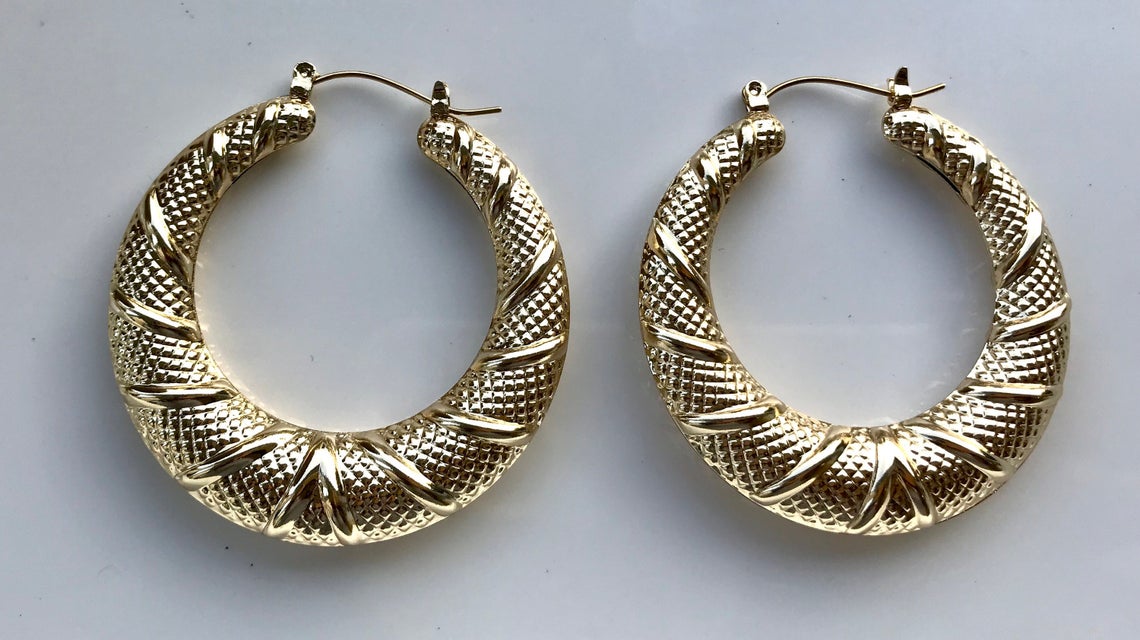 14k Gold Filled Vintage Gold Twisted Hoops Style 1.5,2,2.5 inches - Croissant Hoop Earrings, Chunky Statement Hoops Fashion Accessories 90s
