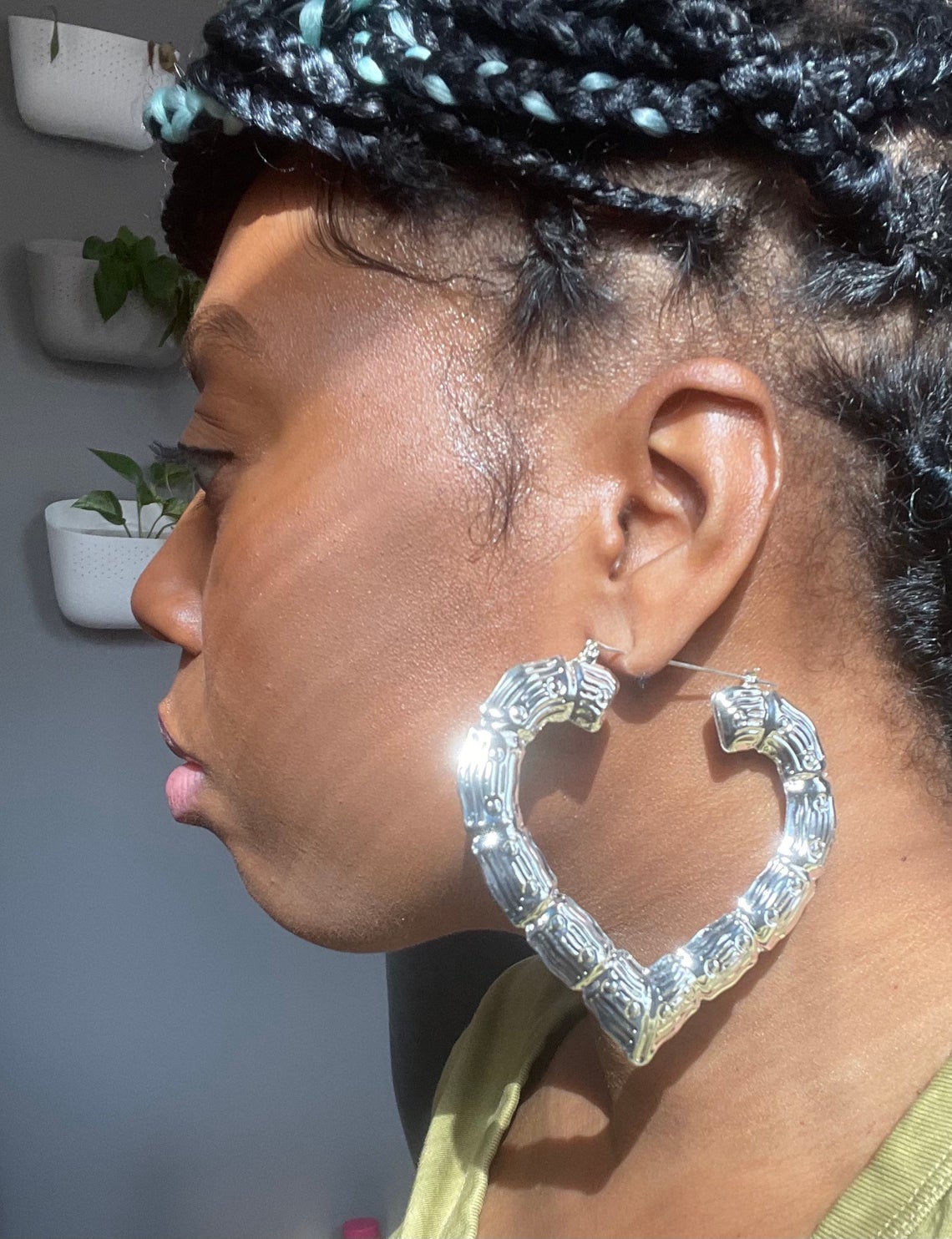 2.5 inch Large Heart Shaped Hoop Bamboo Earrings - Gold/Silver Heart Bamboo Style - Gift for Her Fashion Accessories Women Wear - Image 4