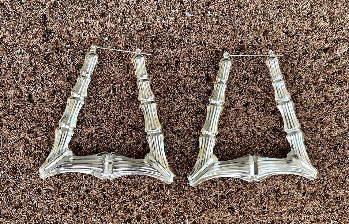 2.5 &  3.5 inch Large Triangle Bamboo Earrings - Gold Bamboo Style - 2.5 inch 80s 90s Inspired - Image 3