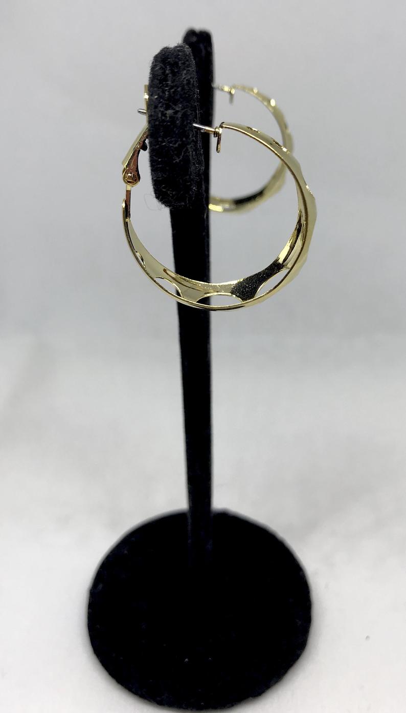 14K Gold Filled Gold/Bamboo Style- 2 inches-Small Swiss cheese Hoop Earrings - Gift for Her Fashion Accessories Women Wear 80s 90s Inspired - Image 6