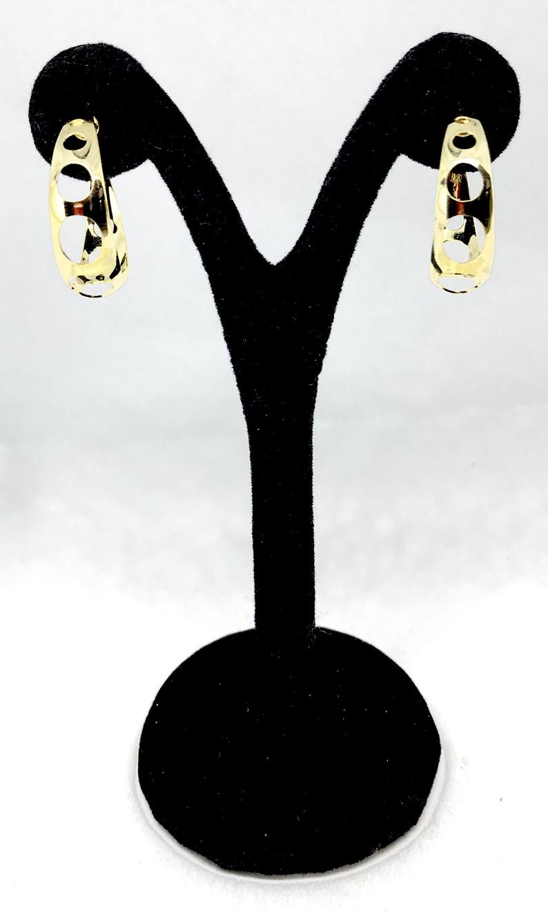 14K Gold Filled Gold/Bamboo Style- 2 inches-Small Swiss cheese Hoop Earrings - Gift for Her Fashion Accessories Women Wear 80s 90s Inspired - Image 3