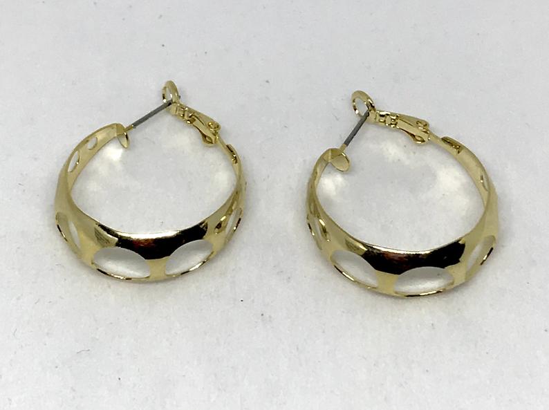 14K Gold Filled Gold/Bamboo Style- 2 inches-Small Swiss cheese Hoop Earrings - Gift for Her Fashion Accessories Women Wear 80s 90s Inspired - Image 5