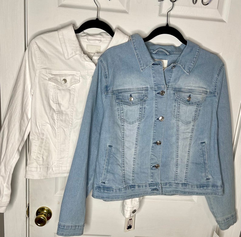 Vintage America Women's Classic Stretchy & Comfortable Fitted Basic White Denim Jacket - Image 5