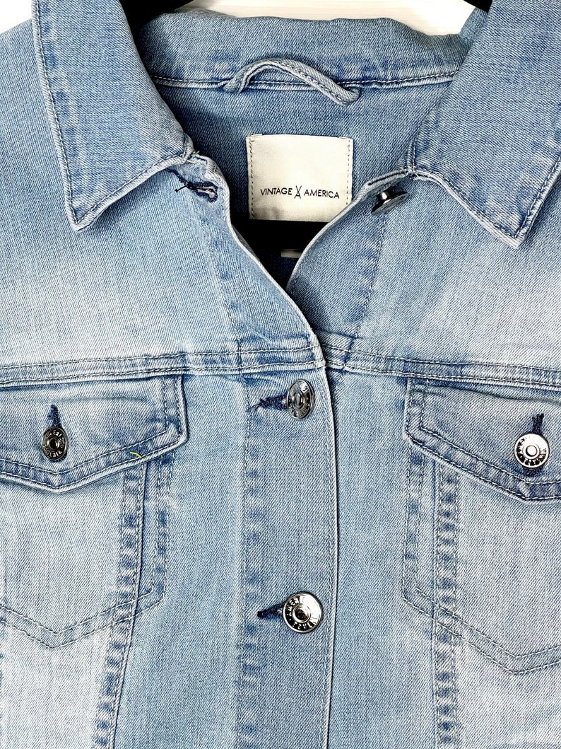 Vintage America Women's Classic Stretchy & Comfortable Fitted Basic White Denim Jacket - Image 4