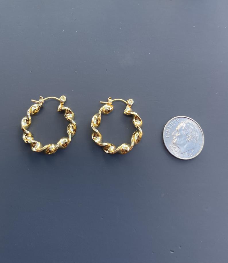 24k Gold Plated Hoop Earrings - 1 inch - Gold Hoop Twisted Style - Gift for Her Fashion Accessories - Image 2