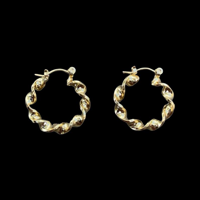 24k Gold Plated Hoop Earrings - 1 inch - Gold Hoop Twisted Style - Gift for Her Fashion Accessories - Image 3