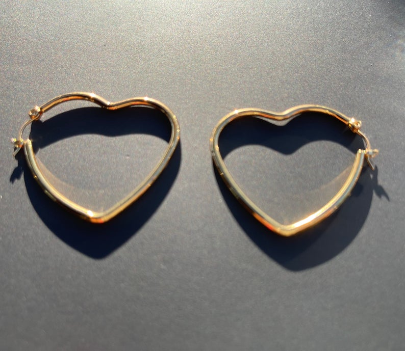24KT Gold Plated 1.5 inch Heart Bamboo Earrings - Gold - Image 2