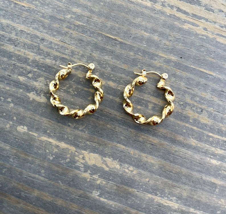 24k Gold Plated Hoop Earrings - 1 inch - Gold Hoop Twisted Style - Gift for Her Fashion Accessories - Image 4