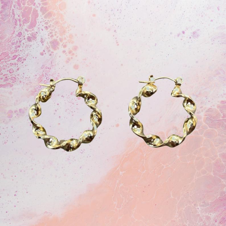 24k Gold Plated Hoop Earrings - 1 inch - Gold Hoop Twisted Style - Gift for Her Fashion Accessories - Image 5