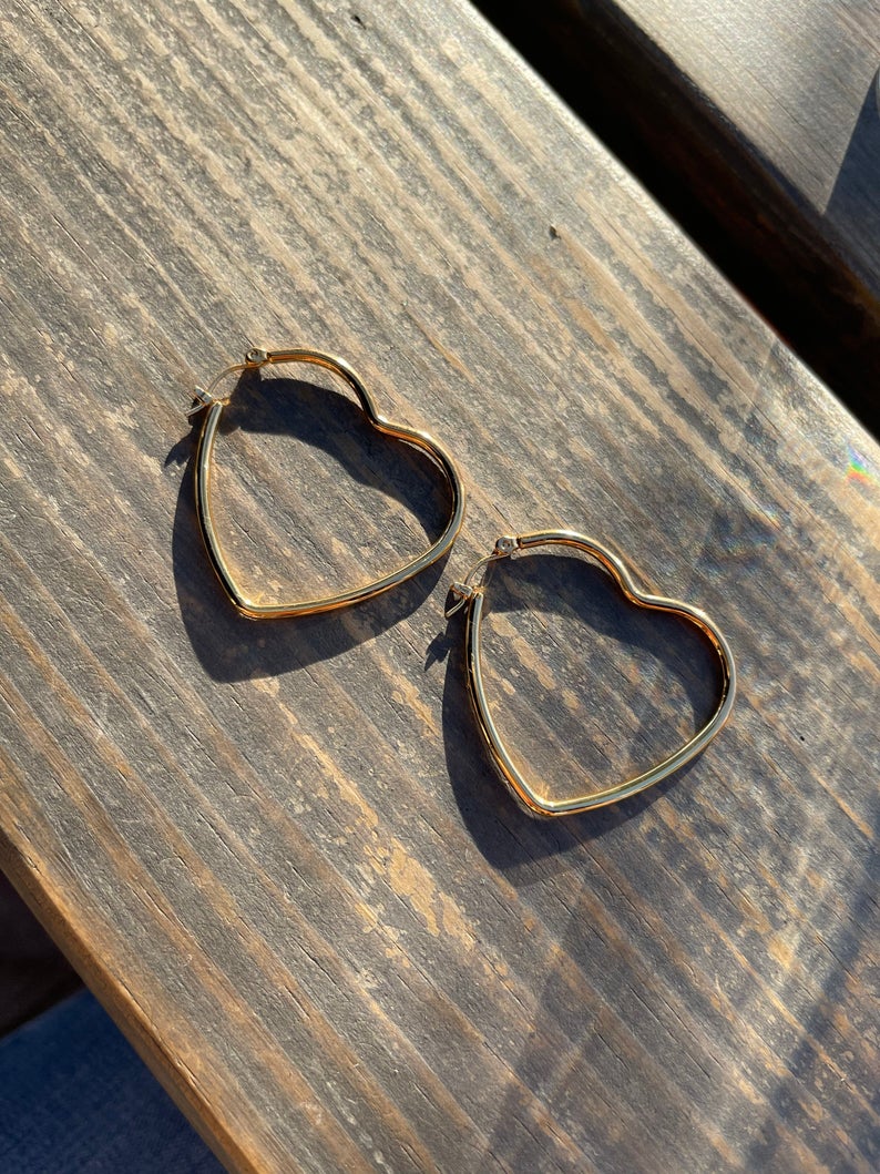 24KT Gold Plated 1.5 inch Heart Bamboo Earrings - Gold
