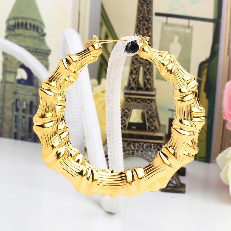 2 inch - 2.5 inch - 3 inch - 3.5 inch - 4 inch Bamboo Earrings - Gold/Silver Bamboo Hoop - Gift for Her Fashion Accessories 90s Costume - Image 2